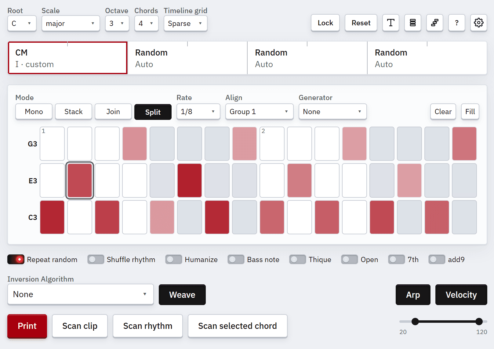 Chordprinter 2 with the arp editor highlighted