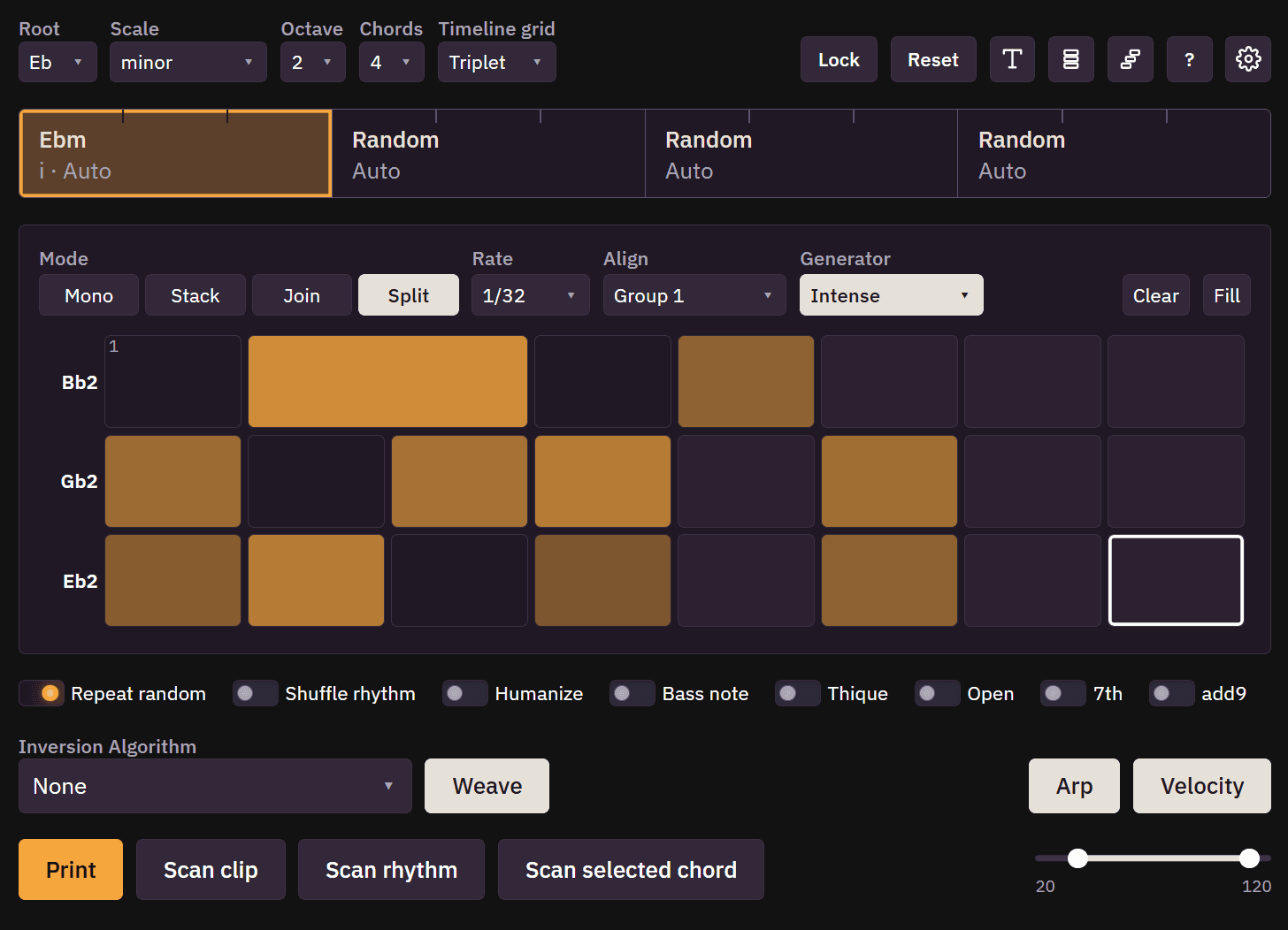 Chord Progression Helper plugin interface (dark theme)
