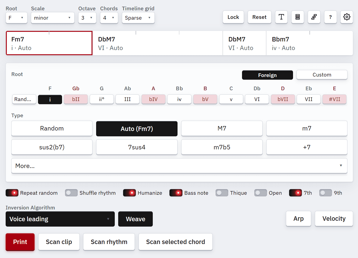 Chord Progression Helper plugin interface (light theme)